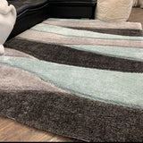 Touch Of Aqua Gray Silver Shag Area Rug Polyester Fabric - Plush Fluffy Shine 3D Stone Design, 2" Pile Height (2 Sizes)