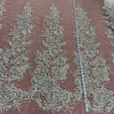 Beaded Lace Fabric Embroidered On 100 Percent Polyester Net Mesh - Floral Beaded Embroidery, 52" Width (1 Yard)