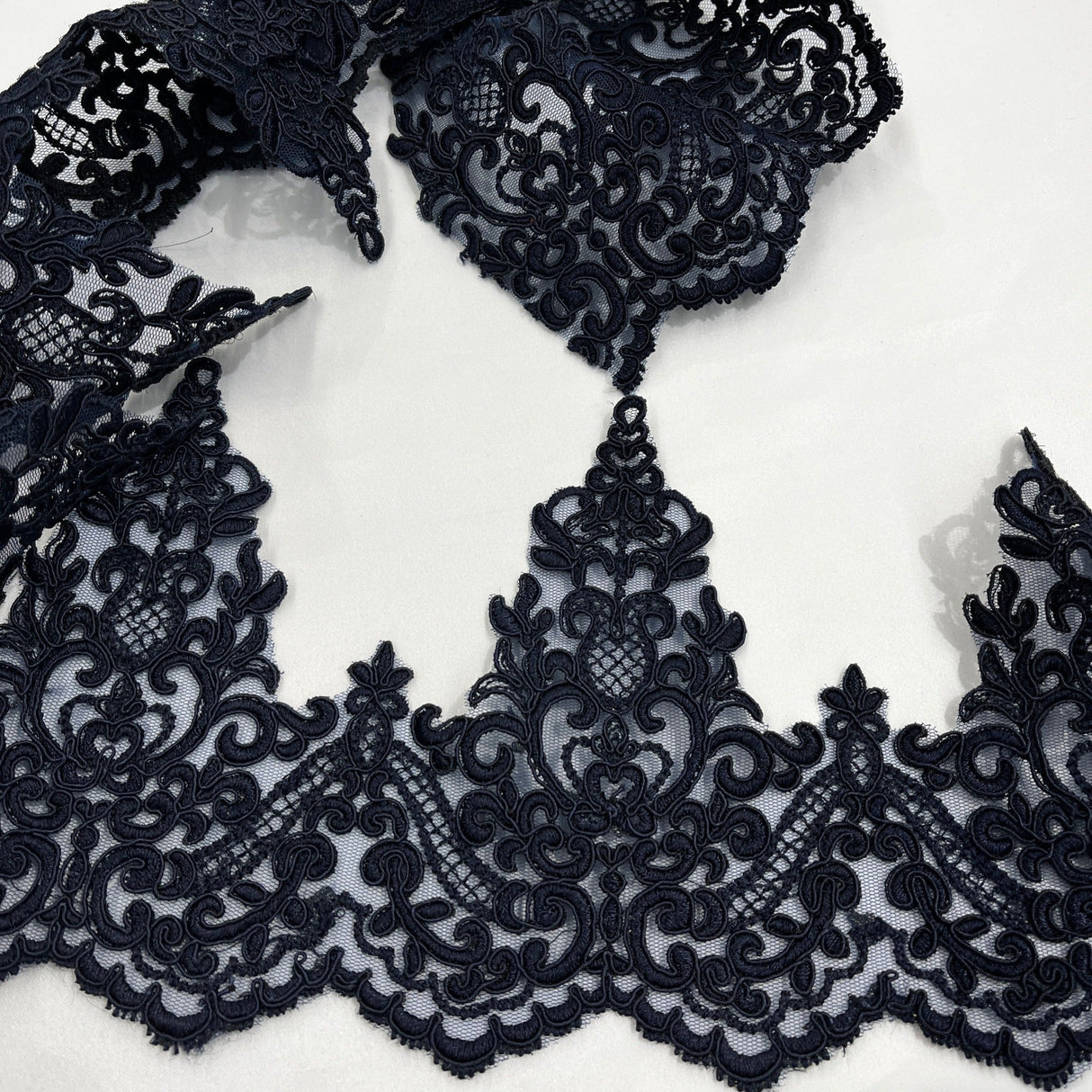 Polyester Net Mesh Corded Lace Trim 6" Wide