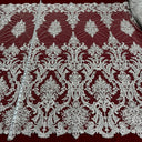 1 yarda de tela de encaje nupcial exquisita bordada sobre malla de red 100% poliéster blanca