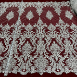 1 Yard Exquisite Bridal Lace Fabric Embroidered on 100% Polyester Net Mesh White