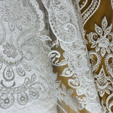 1 Yard Beaded & Sequined Lace Fabric Embroidered on 100% Polyester Net Mesh