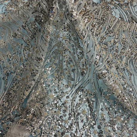 Beaded Lace Fabric Embroidered on Polyester Net Mesh