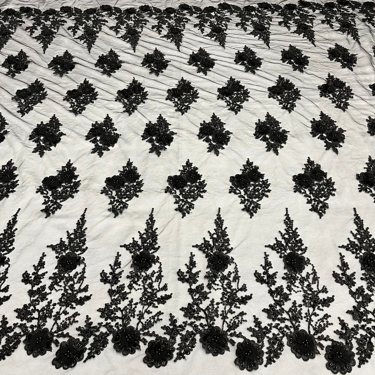 Embroidered 3D Floral Lace Black