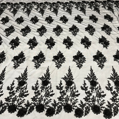 Embroidered 3D Floral Lace Black