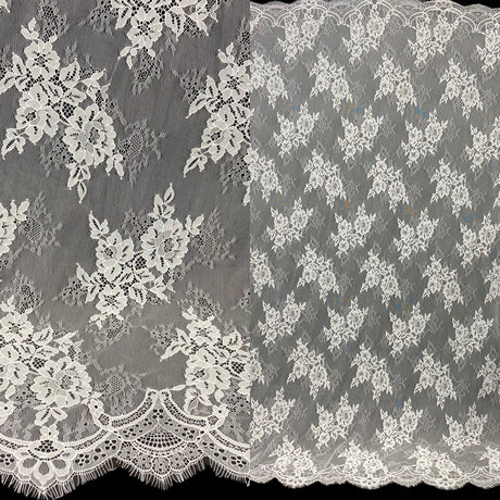 Embroidered Lace Fabric with Eyelash Scallop