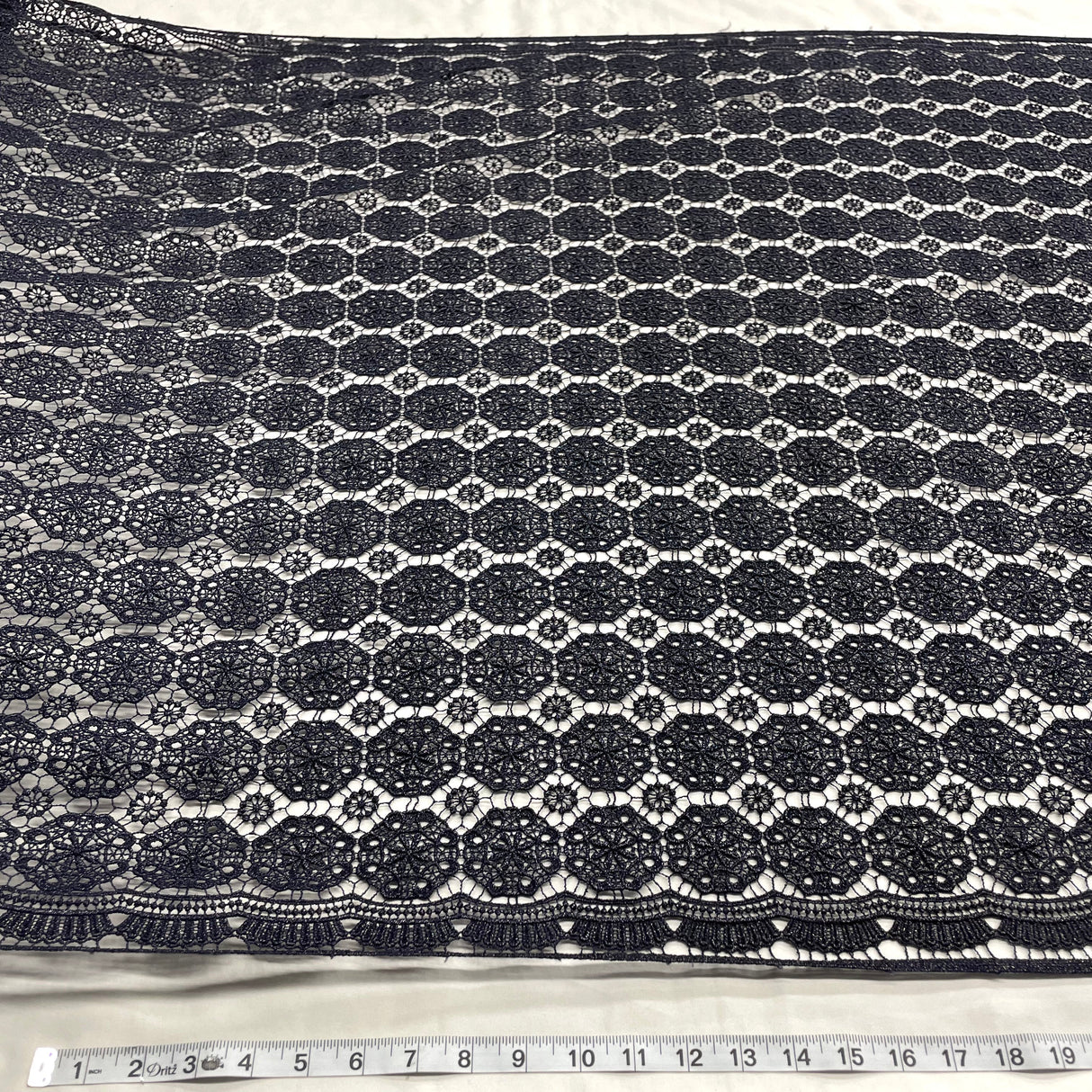 Floral Lace Embroidered 100 Percent Polyester Net Mesh Fabric - Navy Floral Pattern, 45" Width (1 Yard)