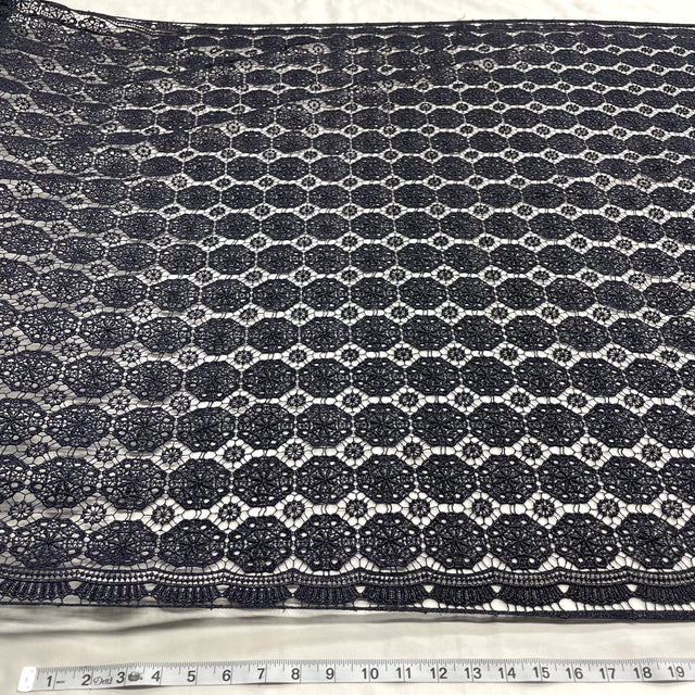 Floral Lace Embroidered 100 Percent Polyester Net Mesh Fabric - Navy Floral Pattern, 45" Width (1 Yard)