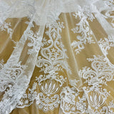 Beaded Lace Fabric on Polyester Net Mesh