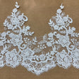 Beaded & Corded Lace Trimming Polyester Fabric - Embroidered Net Mesh, 11" Width (1 Yard)
