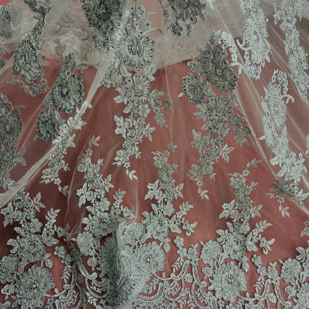 Beaded Corded Bridal Lace Fabric 53"