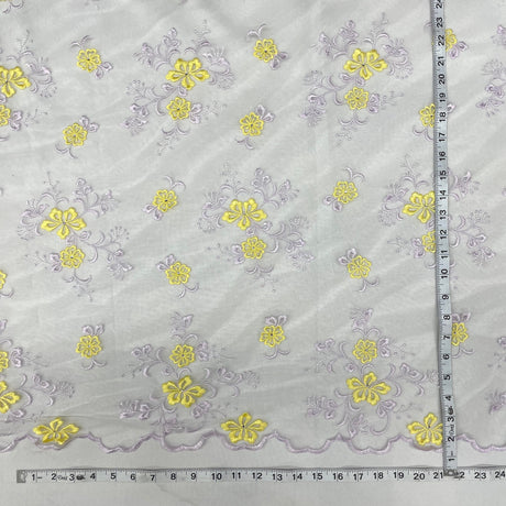 Beaded Lace Fabric Embroidered On 100 Percent Polyester Net Mesh - Orange/Brown, Yellow/Lilac, 54" Width (1 Yard)