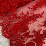 1 Yard Beaded Corded Bridal Lace Fabric Embroidered 100 Percent Polyester Net Mesh 48 inch Width