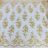 1 Yard Beaded & Corded Bridal Lace Fabric 51" Wide Embroidered on 100% Polyester Net Mesh