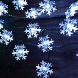 50 LED Solar Snowflake String Lights Warm White Outdoor Decor