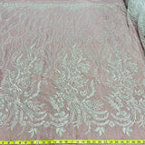 Beaded Lace Fabric - Embroidered 100 Percent Polyester Net Mesh, White, Ivory, Antique Silver, 56" Width (1 Yard)