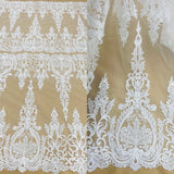1 Yard Elegant Corded Bridal Lace Embroidered on Soft Polyester Net Mesh Fabric