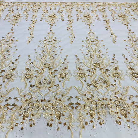 Beaded Lace Fabric on Polyester Net Mesh