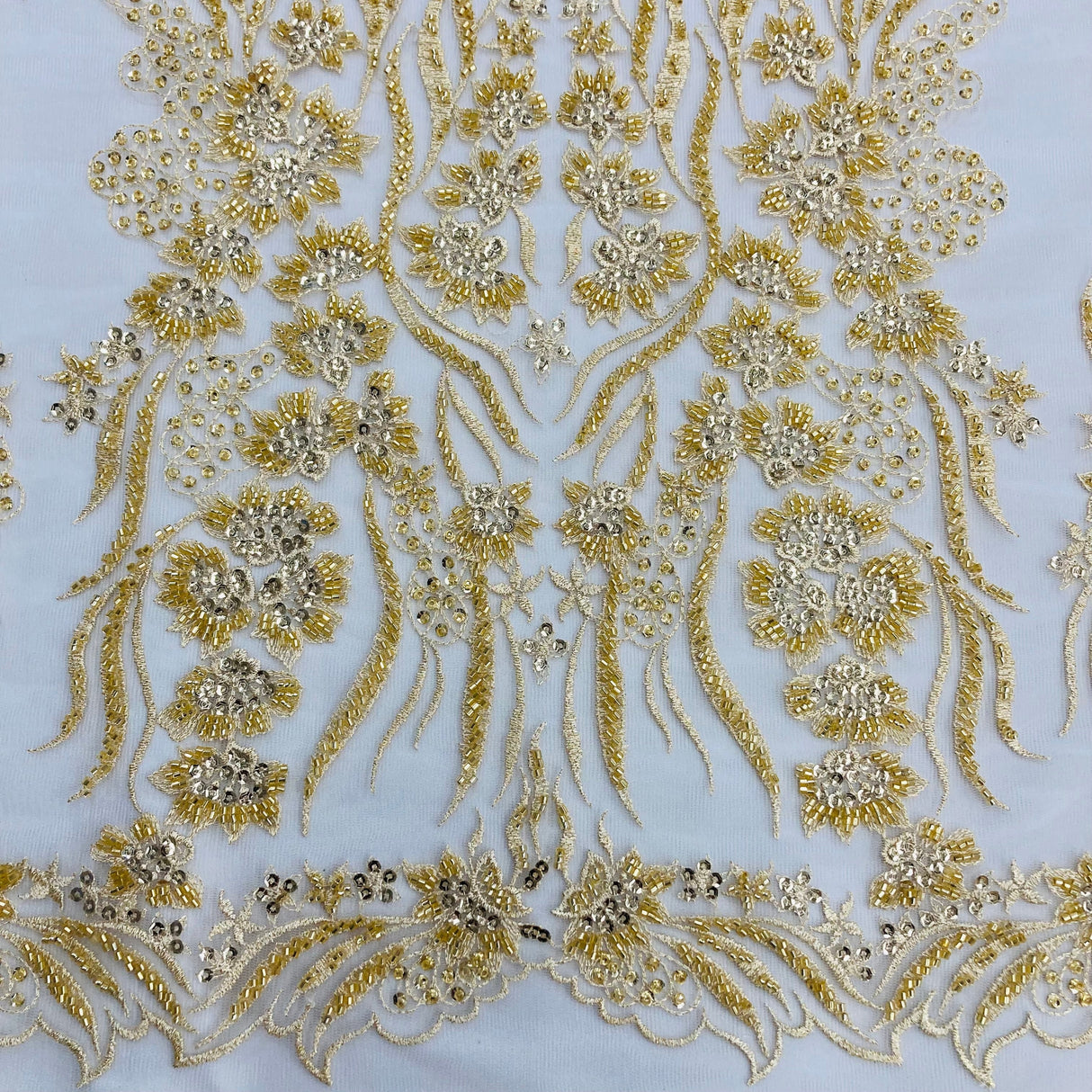 Beaded Lace Fabric on Polyester Net Mesh 52"
