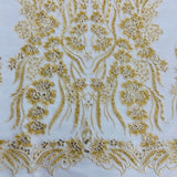 Beaded Lace Fabric on Polyester Net Mesh 52"