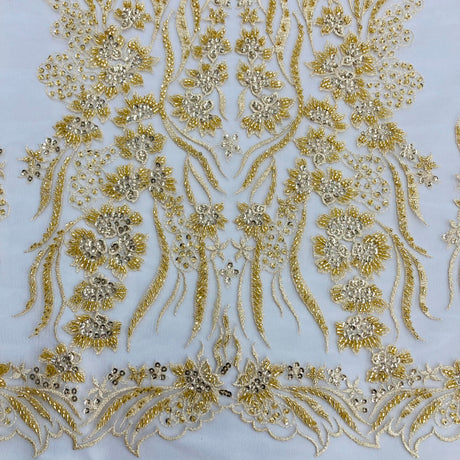Beaded Lace Fabric on Polyester Net Mesh 52"