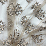 Beaded Lace Fabric on Polyester Net Mesh 52"