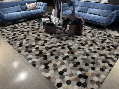 Patchwork PCH217 100% Hairon Leather Fabric - Geometric Octagon, Earthy Browns With Black Accents (5' X 7')