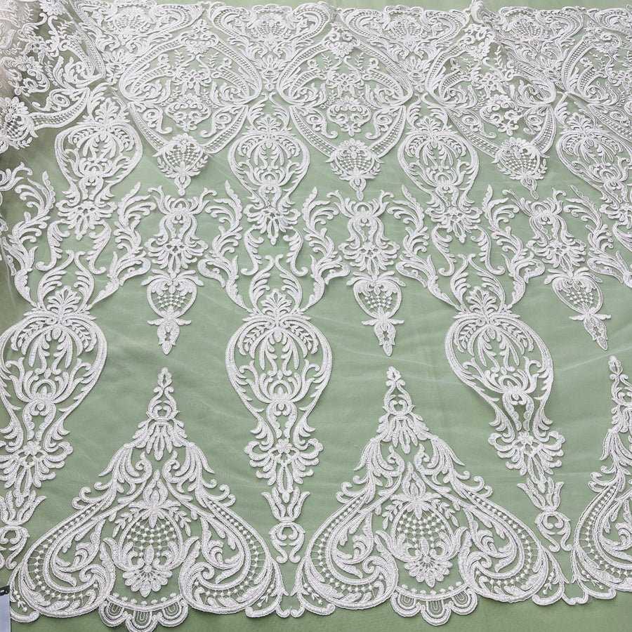 1 Yard Premium Corded Bridal Lace Fabric White
