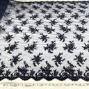 1 Yard Beaded and Corded Bridal Fabric Lace Embroidered on Polyester Net Mesh 54 inch Width