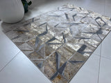 Maximus 242 Polyester Viscose Blend Fabric - Silver With Gold Geometric Design, Color-Changing Flat Weave, 10' X 13' (1 Rug)