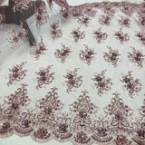 Beaded Lace Fabric on Polyester Net Mesh