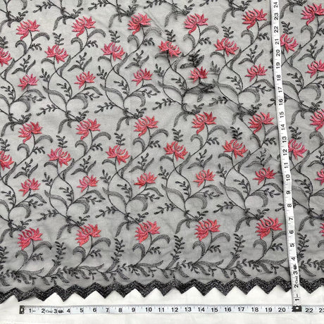 Embroidered Polyester Net Mesh Lace Fabric - Brown/Orange, 54" Width (1 Yard)