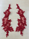 Beaded Floral Lace Applique 100 Percent Polyester Organza Fabric - Beaded Floral Applique, 10" X 2.5" (1 Pair)