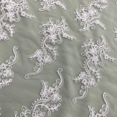 Corded Bridal Lace Fabric - Embroidered Polyester Net Mesh, Approximately 54" Width (1 Yard)