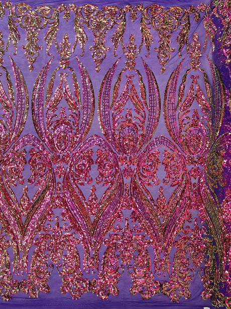 Big Sequin Damask Polyester Fabric - Damask Sequin Mesh, 54" Width (1 Yard)