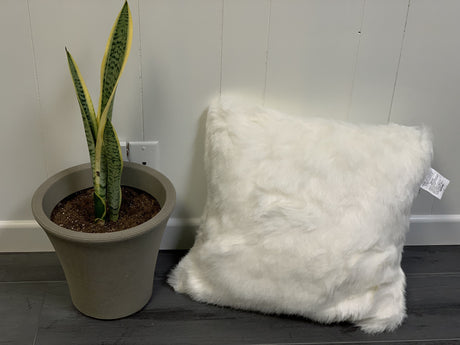 Renne Pillow Collection Sheepskin Fabric - White, Tip Dye Gray, 20" X 20" (1 Pillow)
