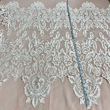 1 Yard Corded Bridal Lace Fabric Embroidered on 100% Polyester Net Mesh White