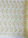 Daisy Multi Color Gold Metallic Floral Design Embroidered On A Red Mesh Lace Fabric - Red Mesh Lace, Gold Metallic Floral Design, 50" Width (1 Yard)