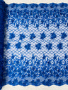 Lia 3D Floral Design Lace Fabric - Beaded Mesh, Double Scallop, 54" Width (1 Yard)