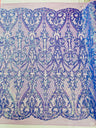 Heart Sequin Damask Polyester Fabric - Heart Damask, Iridescent Sequins, 54" Width (1 Yard)