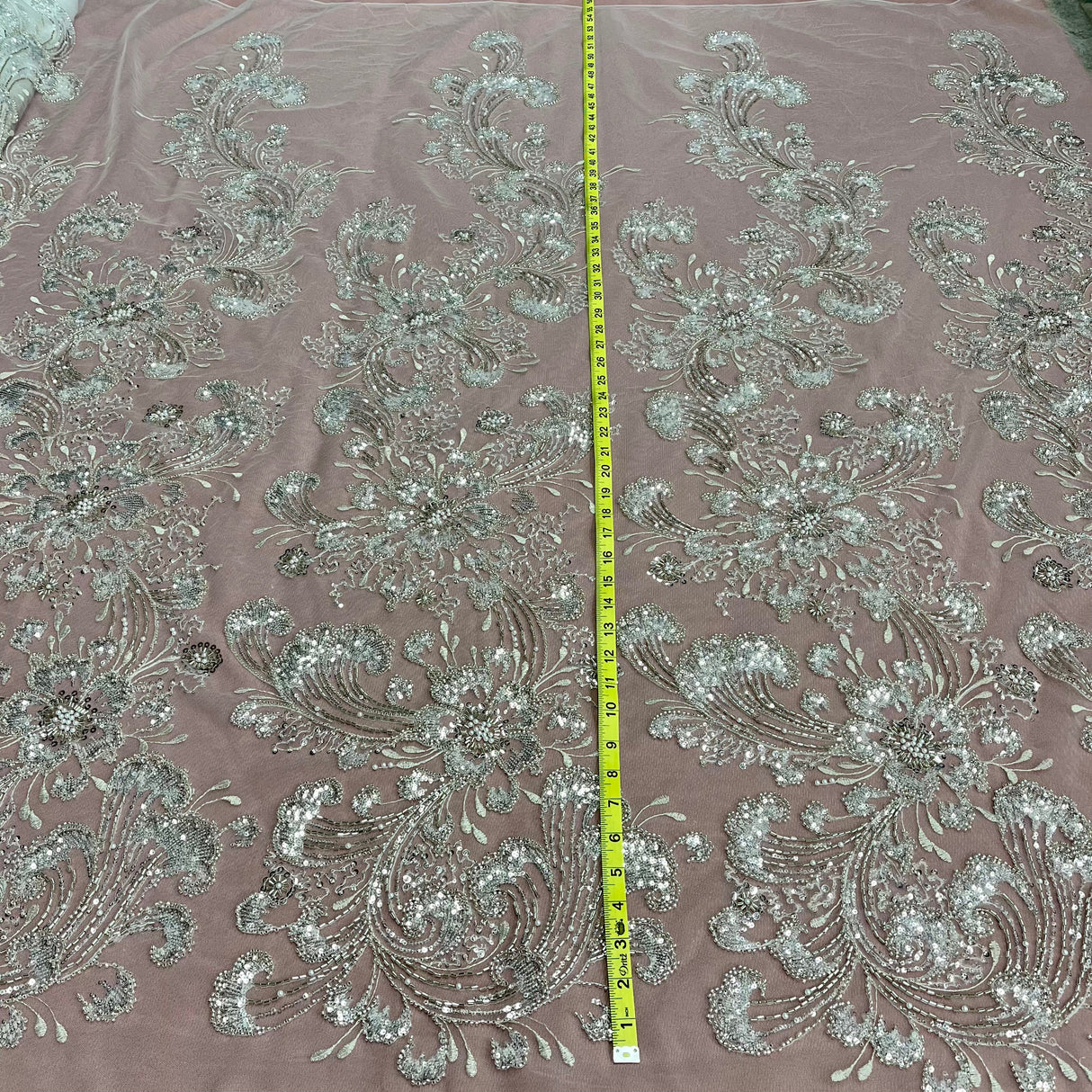 Beaded Lace Fabric on Polyester Net Mesh