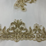 Beaded Corded Floral Lace Trimming Polyester Fabric - Embroidered Net Mesh, 3.5" Width (1 Yard)