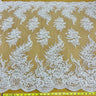 1 Yard Elegant Beaded and Corded Bridal Lace Fabric Embroidered on 100% Polyester Net Mesh White