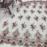 Beaded Lace Fabric on Polyester Net Mesh 50"