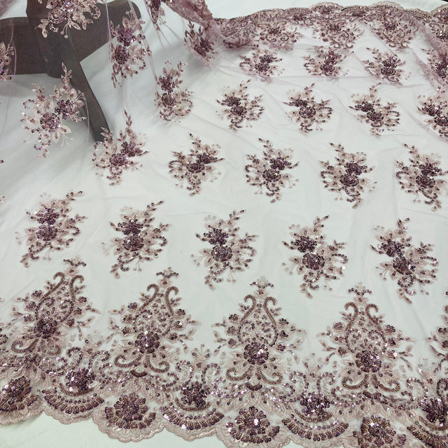 Beaded Lace Fabric on Polyester Net Mesh 50"