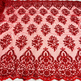 1 Yard Luxurious Beaded and Corded Bridal Lace Fabric Embroidered on Polyester Net Mesh