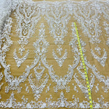 1 Yard Beaded Lace Fabric Embroidered on 100% Polyester Net Mesh