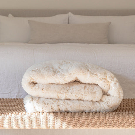 Metallic Golden Shimmery Faux Rabbit Soft Throw Blanket for Luxurious Décor