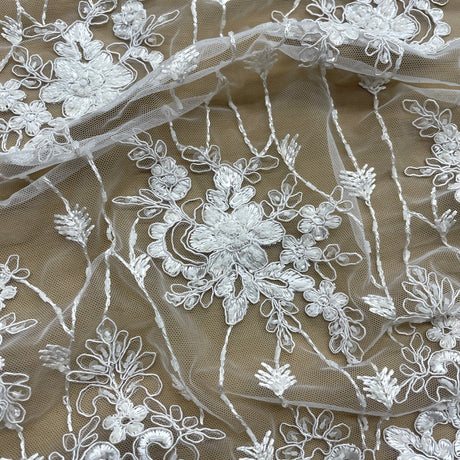 Beaded Corded Bridal Lace Black