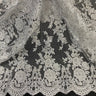 1 Yard Ivory Beaded and Corded Bridal Lace Fabric Embroidered on Polyester Net Mesh 48 Inch Width